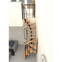 platzsparende gerade Treppe 12 Stufen - erreichbare Höhe 2.06 bis 2.81m - Schwarze Struktur und Buchenfarbene Stufen - JOKERT180-SNMHE-12