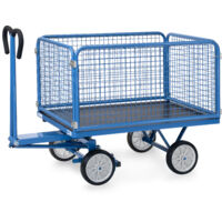 Fetra Handpritschenwagen mit Drahtgitterwänden 600 mm hoch, Vollgummi-Bereifung 1200x800 mm