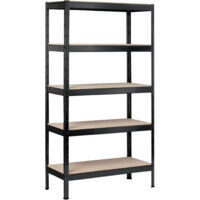 SCHULTE Regalwelt Schwerlastregal mit 5 Holzböden, 180x90x40 cm (HxBxT), Traglast pro Ebene ca. 90 Kg, schwarz-Struktur, Lagerregal, Kellerregal, Werkstattregal, Steckregal