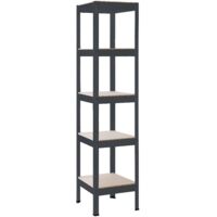 SCHULTE Regalwelt Schwerlastregal mit 5 Holzböden, 180x45x45 cm (HxBxT), Traglast pro Ebene ca. 200 Kg, schwarz-Struktur, Lagerregal, Kellerregal, Werkstattregal, Steckregal