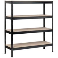 SCHULTE Regalwelt Schwerlastregal mit 4 Holzböden, 180x160x60 cm (HxBxT), Traglast pro Ebene ca. 250 Kg, schwarz-Struktur, Lagerregal, Kellerregal, Werkstattregal, Steckregal