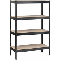 SCHULTE Regalwelt Schwerlastregal mit 4 Holzböden, 180x100x35 cm (HxBxT), Traglast pro Ebene ca. 90 Kg, schwarz-Struktur, Lagerregal, Kellerregal, Werkstattregal, Steckregal