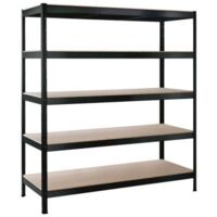 SCHULTE Regalwelt Schwerlastregal mit 5 Holzböden, 180x160x60 cm (HxBxT), Traglast pro Ebene ca. 250 Kg, schwarz-Struktur, Lagerregal, Kellerregal, Werkstattregal, Steckregal