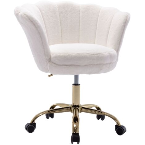 Wahson Silla de Oficina en Lana Sintética Moderna Silla Giratoria con Respaldo de Pétalos para el Hogar Oficina Dormitorio, Blanco