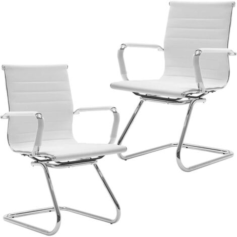 Wahson Sillas de Oficina para Reuniones Juego de 2 en cuero de PU Sillas de Recepción en Voladizo para sala de Juntas Conferencia, Blanco