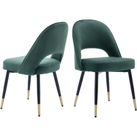 Juego de 2 Sillas de Cocina Tapizadas en Terciopelo con Respaldo Hueco para Comedor Salón Restaurante, Verde, Wahson