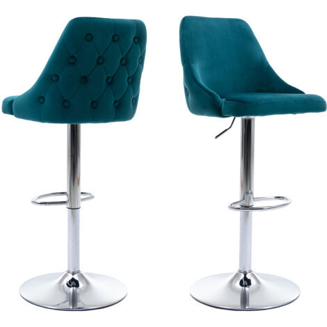 Taburetes de Bar 2Pcs en Terciopelo Moderno Mostrador Sillas Altura Ajustable para el Hogar Bar Cocina Restaurante, Azul, Wahson