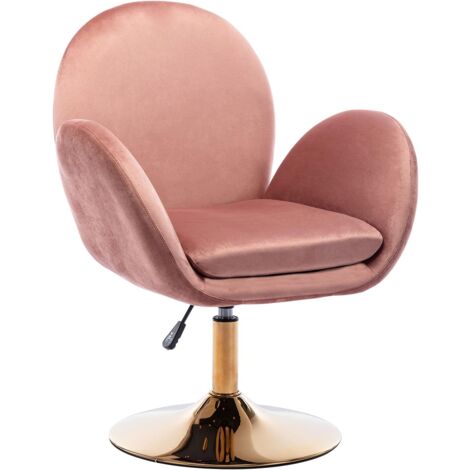 Silla Tocador Tereciopelo de Maquillaje Silla Giratoria de Ocio Altura Ajustable con Base Dorada para Dormitorio/Balcón, Rosa