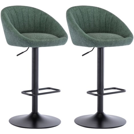 Taburetes de Bar Juego de 2 en Tela Sillas de Mostrador Modernas con Respaldo en Forma de Concha Sillas de Bar de Altura Ajustable para Bar en Casa, Verde, Wahson