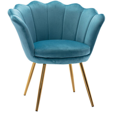 Wahson Silla de Acento en Terciopelo Sillón Tapizado con Respaldo de Pétalos Silla de tocador para Dormitorio Sala de Estar Maquillaje, Azul
