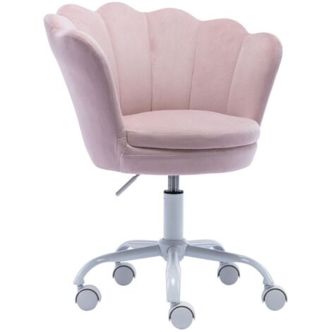 Wahson Silla de Escritorio Infantil en Terciopelo Silla de Trabajo Giratoria con Respaldo de Pétalos Ajustable en Altura para Niños Estudio, Rosa Claro