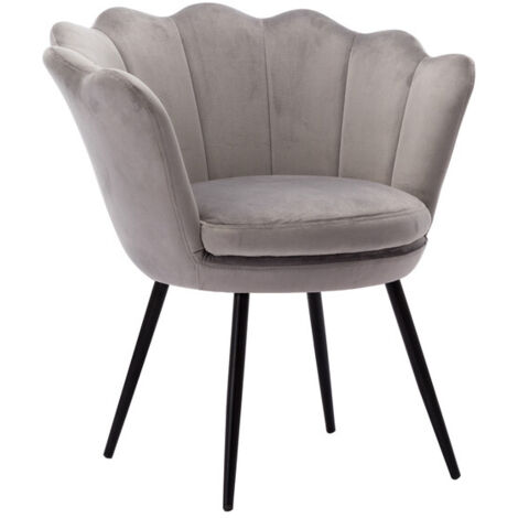 Wahson Silla de Acento en Terciopelo Sillón Tapizado con Respaldo de Pétalos Silla de tocador para Dormitorio Sala de Estar Maquillaje, Gris