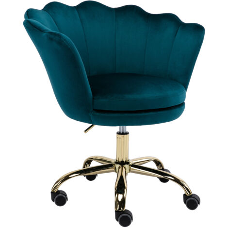 Wahson Silla de Oficina en Terciopelo Moderna Silla Giratoria con Respaldo de Pétalos para el Hogar Oficina Dormitorio, Azul-Verde