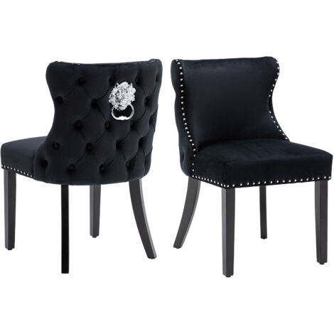 Sillas de Comedor 2Pcs en Terciopelo Tapizado Sillas de Ocio con Patas de Madera para Cocina Salón Restaurante, Negro, Wahson
