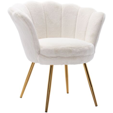 Silla de Acento en Terciopelo Sillón Tapizado con Respaldo de Pétalos Silla de tocador para Dormitorio Sala de Estar Maquillaje, Blanco, Wahson