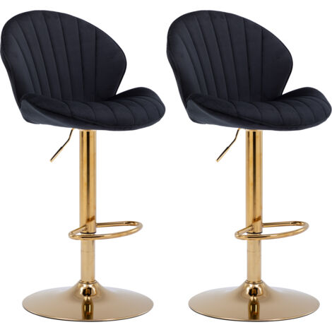 Juego de 2 Taburetes de Bar de Terciopelo de Altura Ajustable con Respaldo en Forma de Concha para el Hogar Bar Restaurante, Negro, Wahson