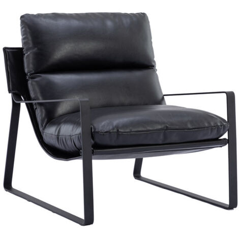 Sillón de Salón Tapizado en cuero de PU Sillón de Acento Sillón de ocio Moderno para Dormitorio Salón Balcón, Negro, Wahson