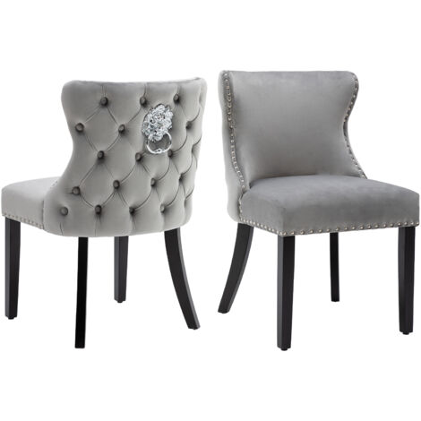 Sillas de Comedor 2Pcs en Terciopelo Tapizado Sillas de Ocio con Patas de Madera para Cocina Salón Restaurante, Gris, Wahson