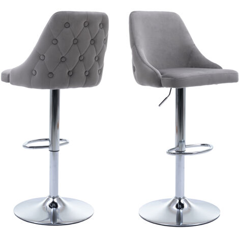 Taburetes de Bar 2Pcs en Terciopelo Moderno Mostrador Sillas Altura Ajustable para el Hogar Bar Cocina Restaurante, Gris, Wahson