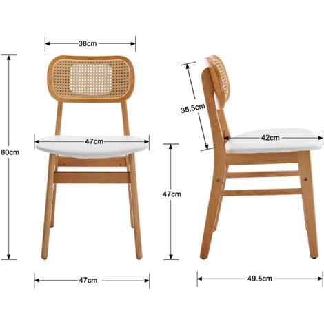 Juego de 2 Sillas de Comedor Madera Tapizada Sillas de Cocina con Respaldo de Rattán Sillas Laterales Modernas para Salón, Blanco, Wahson
