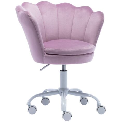 Silla de Escritorio Infantil en Terciopelo Silla de Trabajo Giratoria con Respaldo de Pétalos Ajustable en Altura para Niños Estudio, Morado, Wahson
