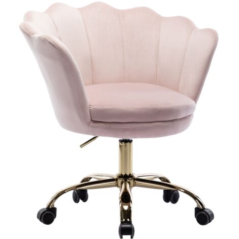 Wahson Silla de Oficina en Terciopelo Moderna Silla Giratoria con Respaldo de Pétalos para el Hogar Oficina Dormitorio, Rosa Claro