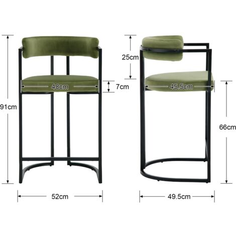 Juego de 2 Taburetes de Bar de Terciopelo Taburetes de Mostrador de Diseño Moderno y Sencillo con patas de Metal para el Hogar Comedor Sala de estar, Verde, Wahson