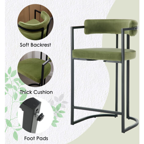 Juego de 2 Taburetes de Bar de Terciopelo Taburetes de Mostrador de Diseño Moderno y Sencillo con patas de Metal para el Hogar Comedor Sala de estar, Verde, Wahson