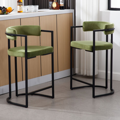 Juego de 2 Taburetes de Bar de Terciopelo Taburetes de Mostrador de Diseño Moderno y Sencillo con patas de Metal para el Hogar Comedor Sala de estar, Verde, Wahson