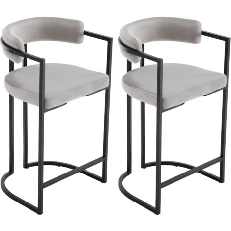 Juego de 2 Taburetes de Bar de Terciopelo Taburetes de Mostrador de Diseño Moderno con patas de Metal para Restaurante Salón, Gris, Wahson