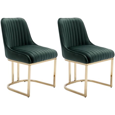 Sillas de Comedor Juego de 2 en Terciopelo de Cocina Sillas con Marco de Metal para Restaurante sala de Estar, Verde, Wahson