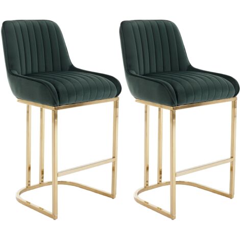 Taburetes de Bar Juego de 2 Sillas de Mostrador de Terciopelo con Estructura de Metal Sillas de Bar para el Hogar Bar Restaurante, Verde, Wahson