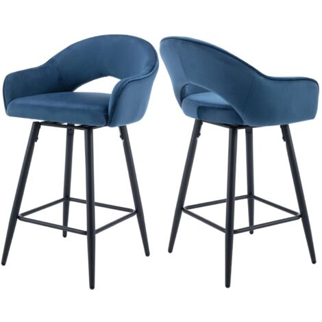 Taburetes de Bar Juego de 2 de Terciopelo Giratorio Taburetes de Cocina Modernos Sillas de Bar para Restaurante Isla Cocina, Azul, Wahson
