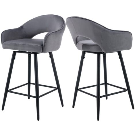 Taburetes de Bar Juego de 2 de Terciopelo Giratorio Taburetes de Cocina Modernos Sillas de Bar para Restaurante Isla Cocina, Gris, Wahson