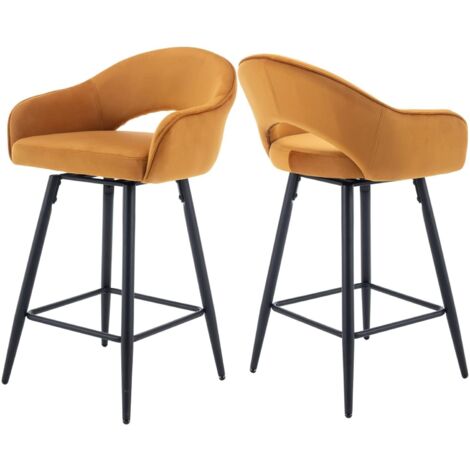 Taburetes de Bar Juego de 2 de Terciopelo Giratorio Taburetes de Cocina Modernos Sillas de Bar para Restaurante Isla Cocina, Amarillo, Wahson