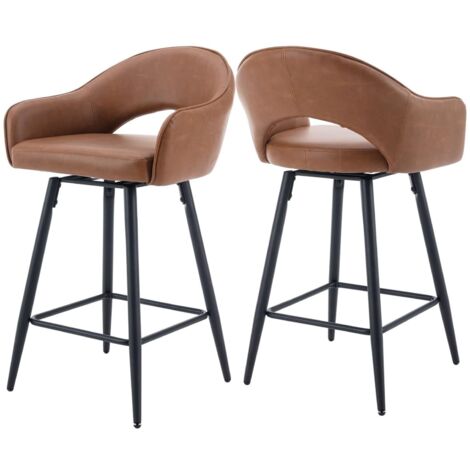 Taburetes de Bar Juego de 2 de Cuero Giratorio Taburetes de Cocina Modernos Sillas de Bar para Restaurante Isla Cocina, Marrón, Wahson