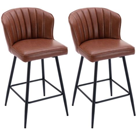 Taburetes de Bar de PU Cuero Juego de 2 Sillas Altas de Bar Moderna con Respaldo Taburetes de Cocina Patas Doradas para Desayuno Retaurante, Marrón, Washon