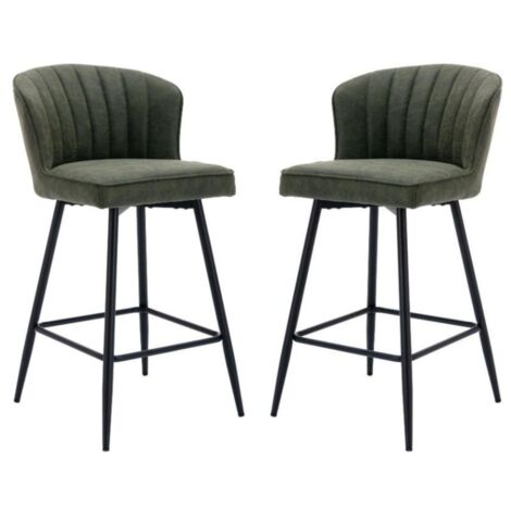 Taburetes de Bar de Terciopelo Juego de 2 Sillas Altas de Bar Moderna con Respaldo Taburetes de Cocina Patas Doradas para Desayuno Retaurante, Verde, Wahson
