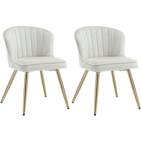 Sillas de Comedor de Terciopelo Juego de 2 Sillas Cocina Modernas Cojín Grueso Sillas de Salón con Patas Doradas para Sala de Estar Retaurante, Blanco, Wahson