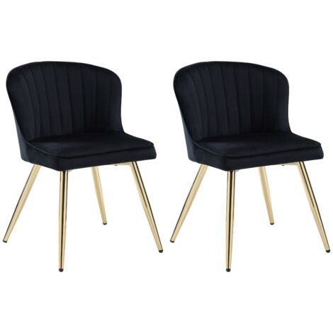 Sillas de Comedor de Terciopelo Juego de 2 Sillas Cocina Modernas Cojín Grueso Sillas de Salón con Patas Doradas para Sala de Estar Retaurante, Negro, Wahson
