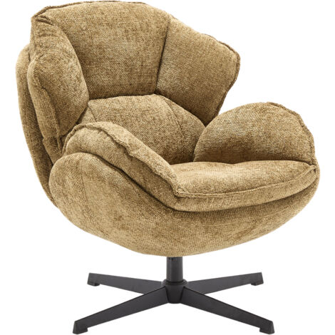Sillón Giratorio Moderno Lounge con Cojín Grueso Butaca de Salón Tapizada en Chenilla Sillón de Ocio Relax para Hogar Apartamento, Amarillo, Wahson