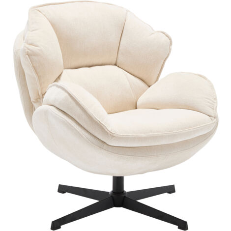 Sillón Giratorio Moderno Lounge con Cojín Grueso Butaca de Salón Tapizada en Chenilla Sillón de Ocio Relax para Hogar Apartamento, Blanco, Wahson