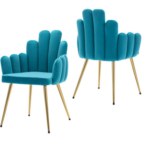 Juego de 2 Sillas de Comedor de Terciopelo Modernas con Respaldo de Diseño único Sillas de Cocina para Salón, Azul, Wahson
