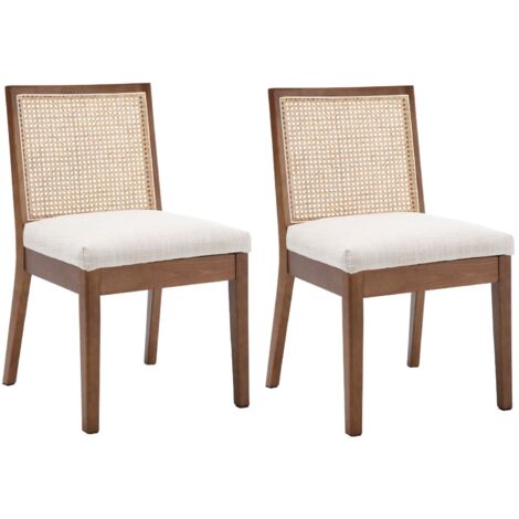 Sillas de Comedor 2Pcs en Rattan Madera Retro Sillas de Cocina Rusticas para Comedor Sala de Estar, Beige, Wahson