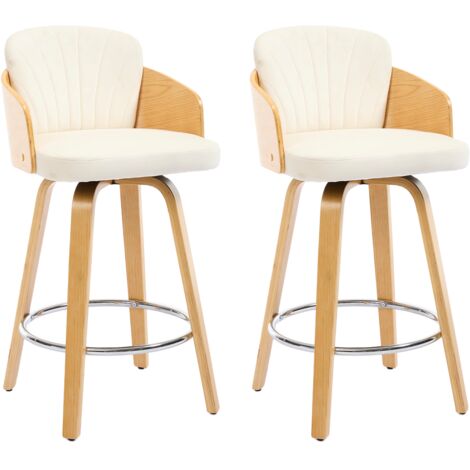 Juego de 2 Taburetes de Bar con Respaldo Tapizado de Terciopelo y Reposapiés Sillas Giratorias de Bar para casa Pub o Restaurante, Beige, Chairus (1/5)