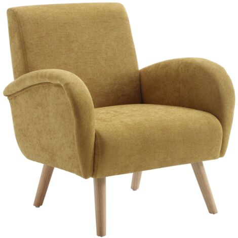 Sillón Moderno en Chenilla Tapizado Sillón de Ocio con Patas de Madera para el Hogar Dormitorio Sala de Estar Relajante, Amarillo, Wahson