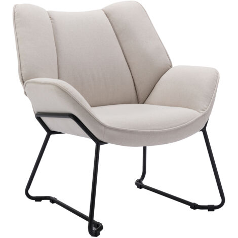 Sillón Moderno de Lino Tapizado Silla de Salón con Patas Negras Silla Reclinable de Ocio para Dormitorio Sala de Estar, Beige, Wahson