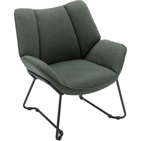 Wahson Sillón Moderno de Lino Tapizado Silla de Salón con Patas Negras Silla Reclinable de Ocio para Dormitorio Sala de Estar, Verde