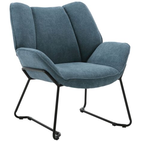 Wahson Sillón Moderno de Chenilla Tapizado Silla de Salón con Patas Negras Silla Reclinable de Ocio para Dormitorio Sala de Estar, Azul