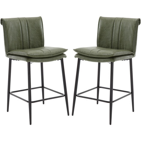 Juego de 2 Taburetes de Cocina de Cuero de PU Tapizados con Respaldo Desayuno Bar Sillas para el Hogar Bar Comedor, Verde, Wahson
